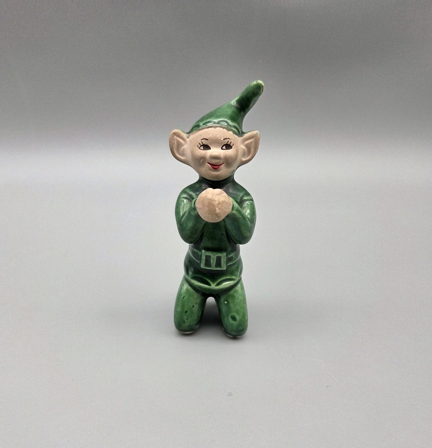 Vintage Treasure Craft Pixie Elf Figurine Green Kneeling Replacement 1950s READ
