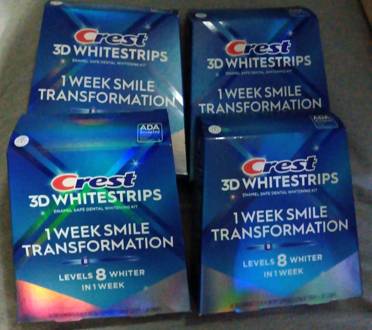 Crest 3D WhiteStrips 1 Week Smile Transformation 8 Levels▪︎▪︎LOT OF 4▪︎▪︎ 2027+ Crest 3D WhiteStrips 1 Week Smile Transformation 8 Levels▪︎▪︎LOT OF 4▪︎▪︎ 2027+