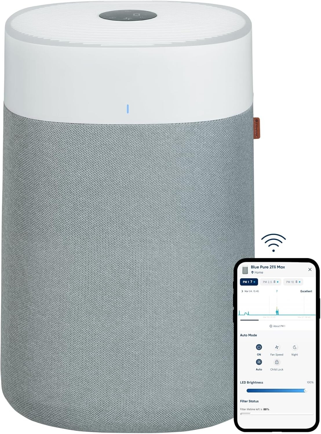 BlueAir Blue Pure 211i Max HEPA Silent Air Purifier - White/Gray (110059)