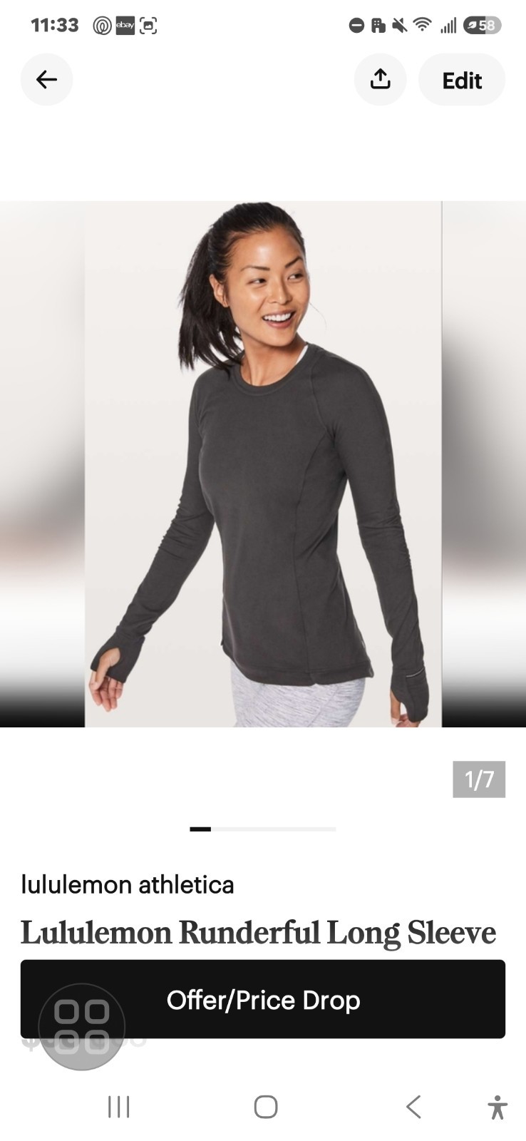 Lululemon Runderful Long Sleeve Black, Size 8, EUC
