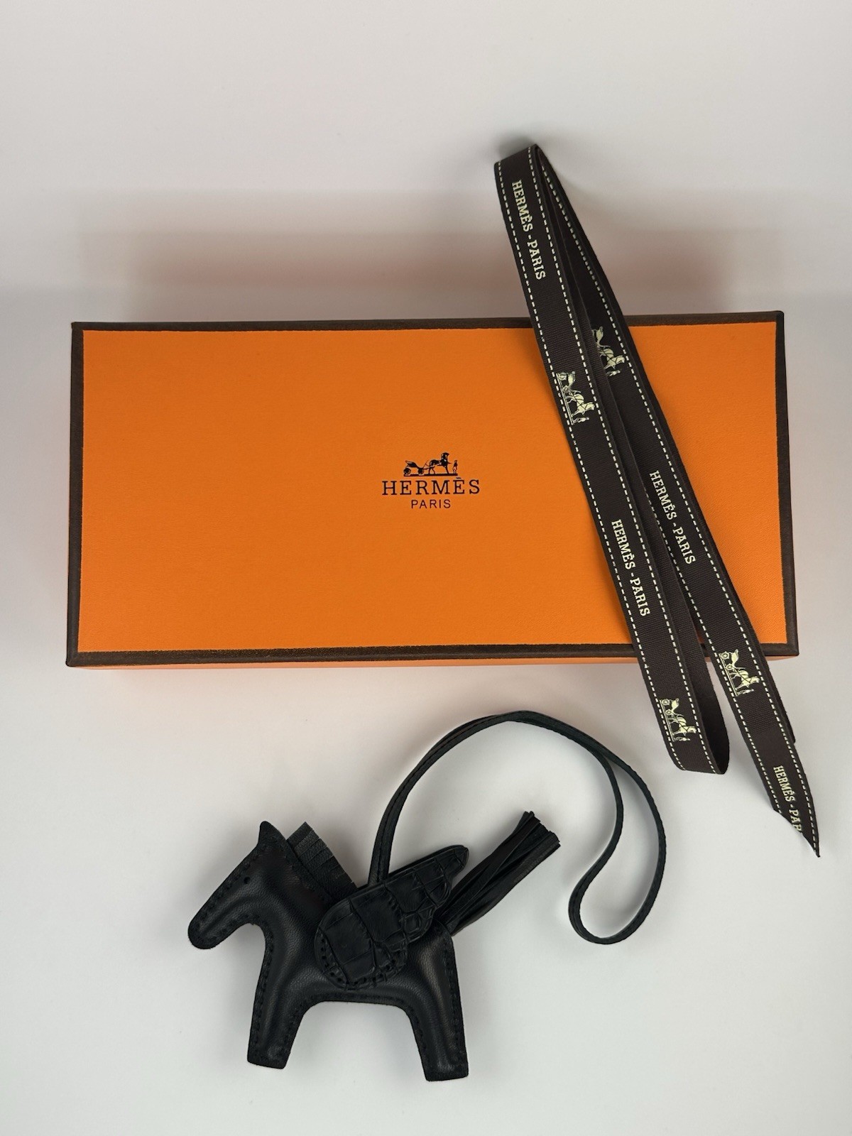 Hermes Noir Black Milo Lambskin Alligator Touch Rodeo Pegase Bag Charm Hermes Noir Black Milo Lambskin Alligator Touch Rodeo Pegase Bag Charm