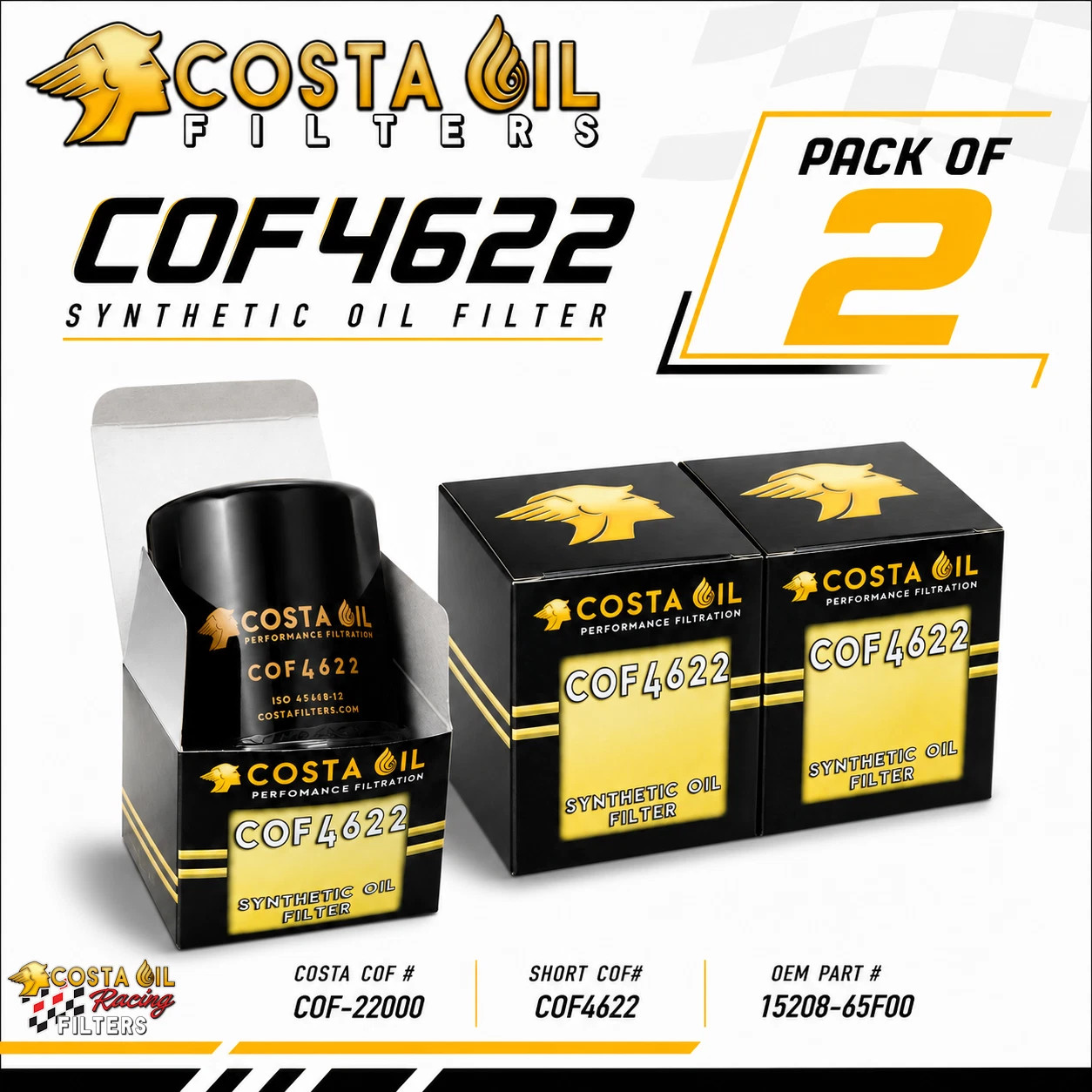 2 PC COF4622 - Baldwin B7285 Oil Filter Fits Honda 15400-P0H-305 15400-P0H-305PE