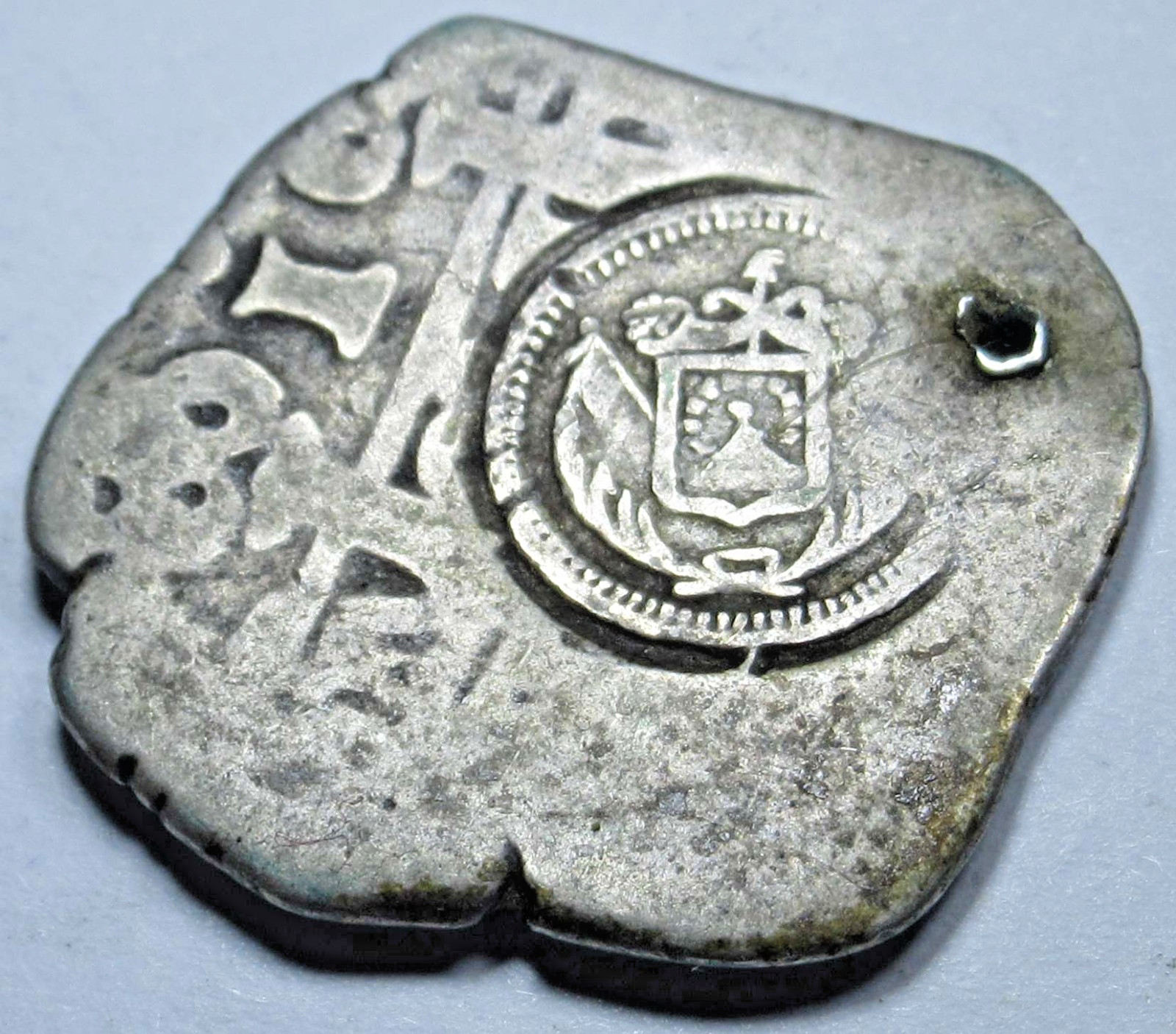 El Salvador Countermark 1700's Spanish Peru 1 Reales Counterstamp Cob Coin