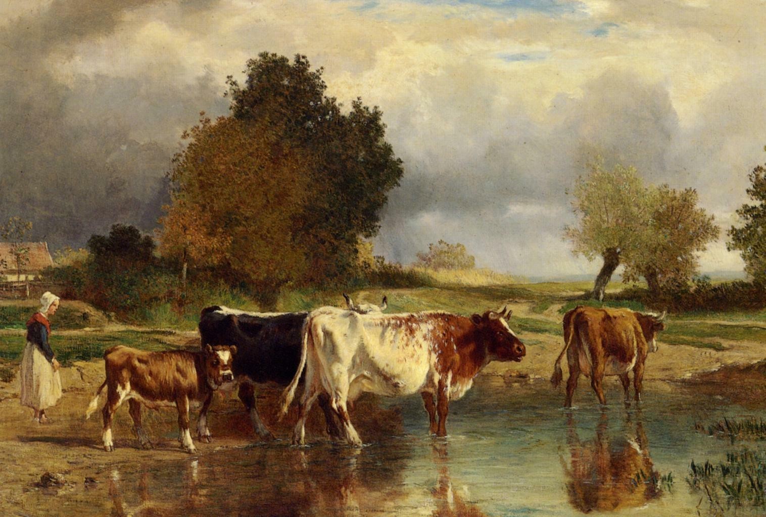 stunning oil painting handpainted on canvas-cows