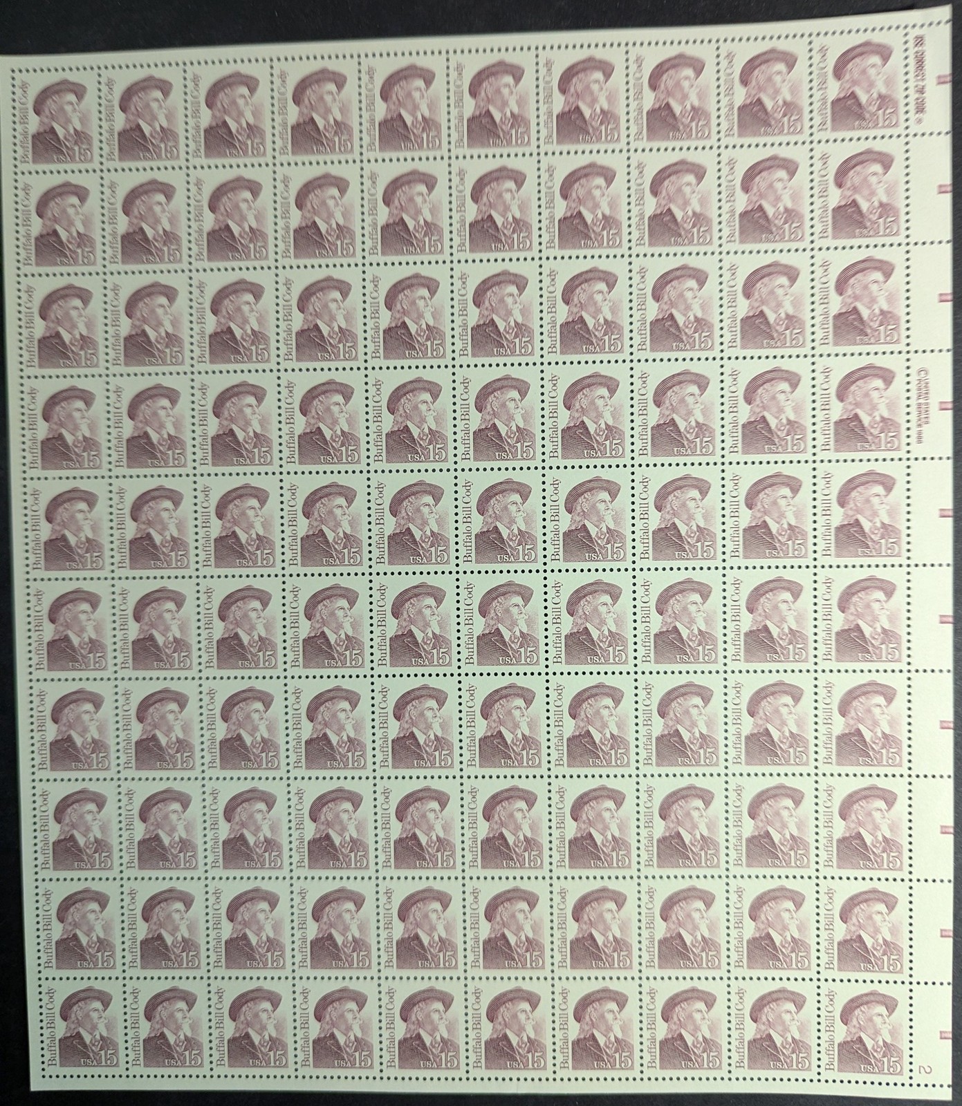 1988 USA 15c Buffalo Bill Cody Sheet -Scott 2177 -MNH, OG -No Sig Flaws