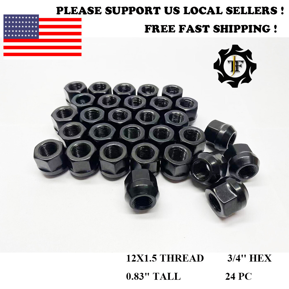 24PC OPEN END BLACK BULGE ACORN LUG NUTS | 12x1.5 | 3/4\