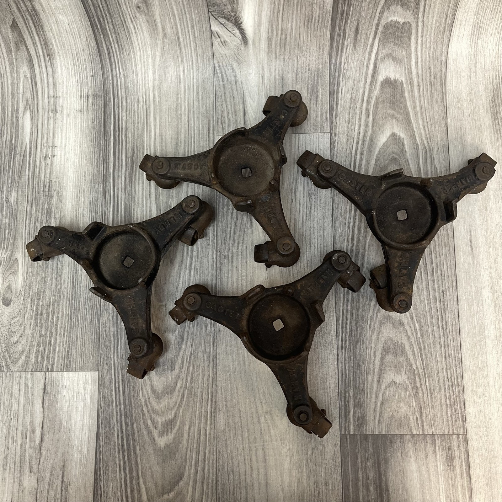 Vintage Harper Handy Caster Set Of 4 Tri Wheel Cast Iron Furniture Dollies Vintage Harper Handy Caster Set Of 4 Tri Wheel Cast Iron Furniture Dollies