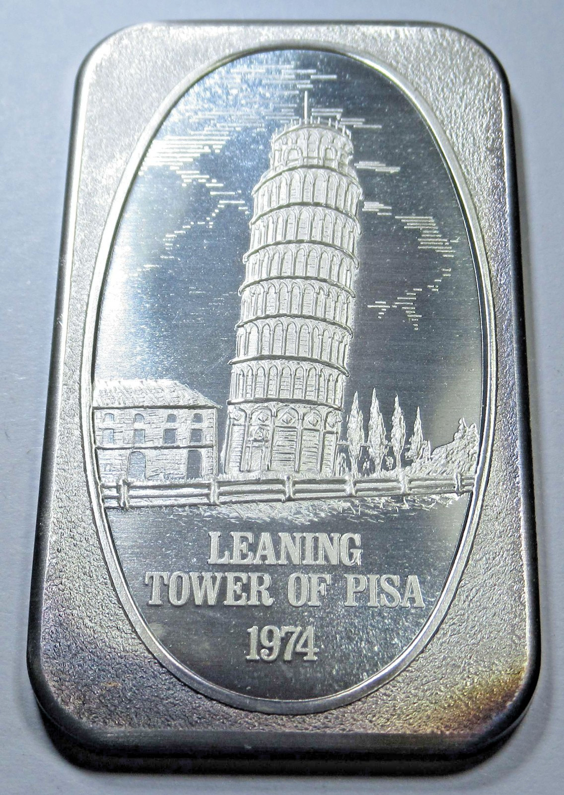 1974 Leaning Tower Of Pisa 1 Troy Oz .999 Fine Silver Art Bar One Vintage USSC