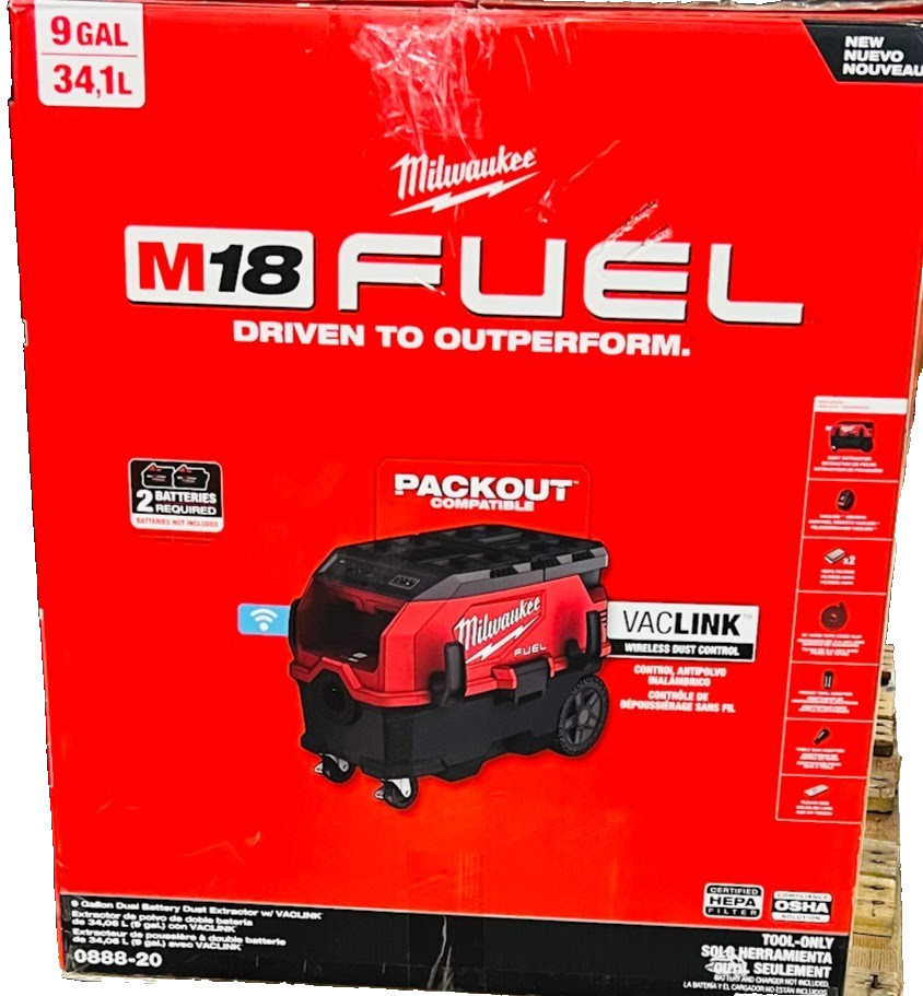 Milwaukee 0888-20 M18 FUEL 9 Gallon Dual Battery Dust Extractor***Tool Only***