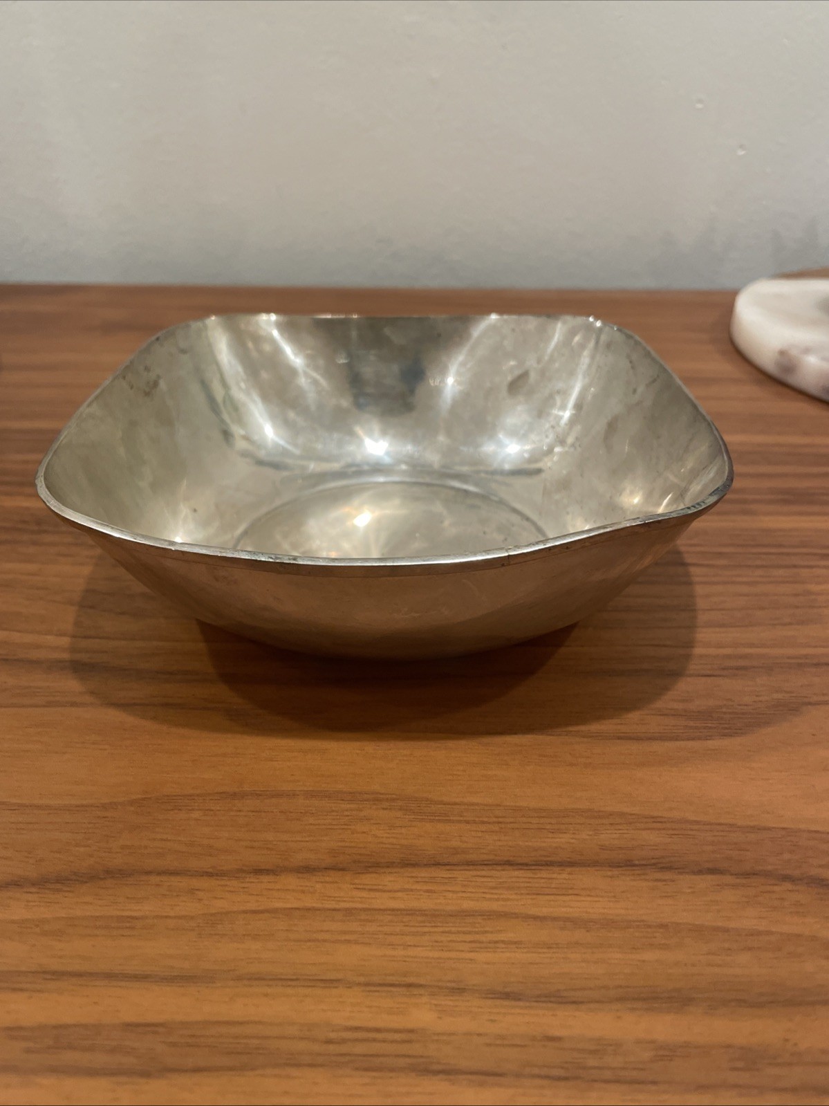 Vintage 900 Solid Silver Square Bowl 212g Mid Century Hand Hammered Catchall