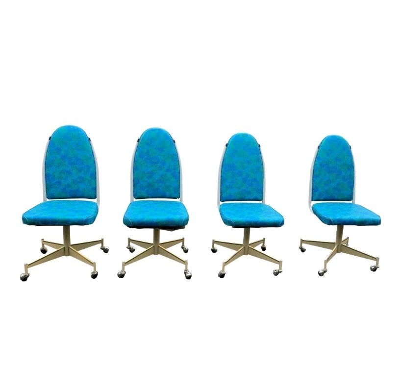 Vintage 4 METALCRAFT BLUE FLORAL Dining Table Chairs Swivel With Casters Vintage 4 METALCRAFT BLUE FLORAL Dining Table Chairs Swivel With Casters