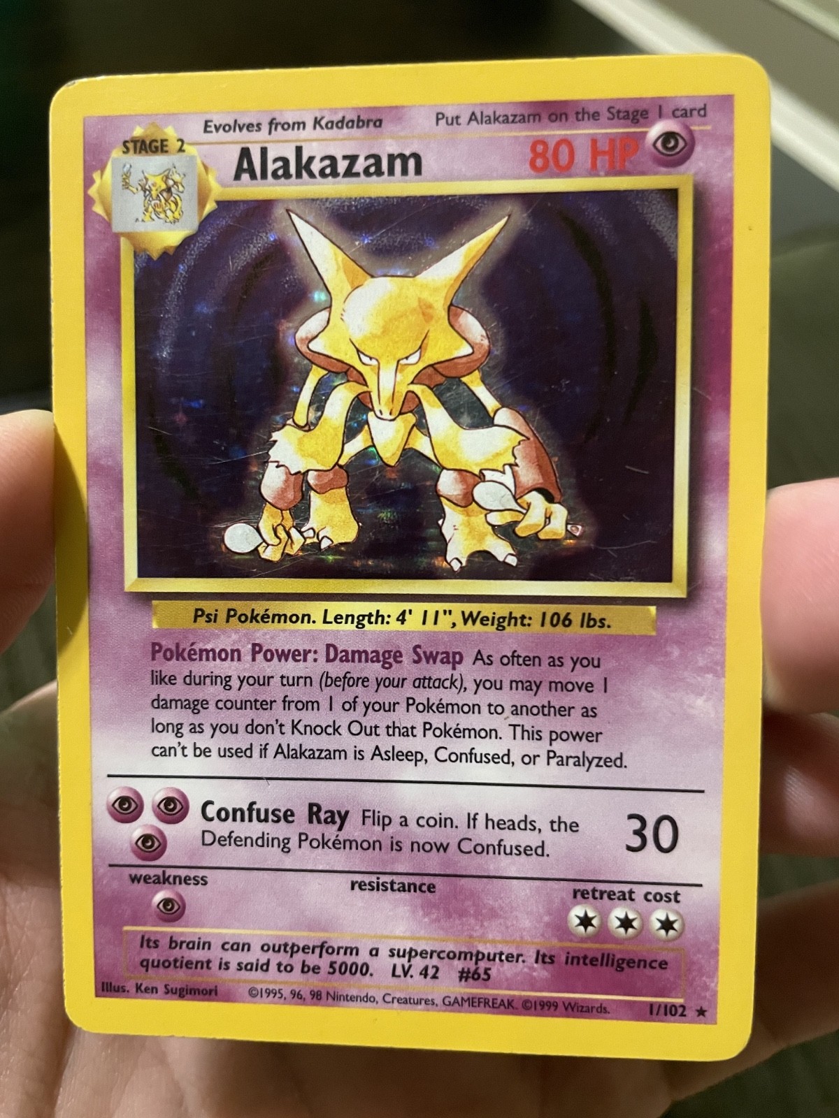 Pokemon Base Set Alakazam 001/102 Holo - Heavily Played