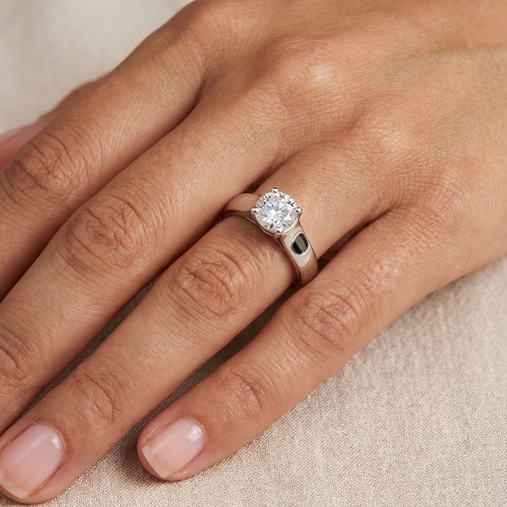 Solitaire Engagement Ring 14K Gold Trellis Round 1.51 CT Lab-Grown Diamond E SI1