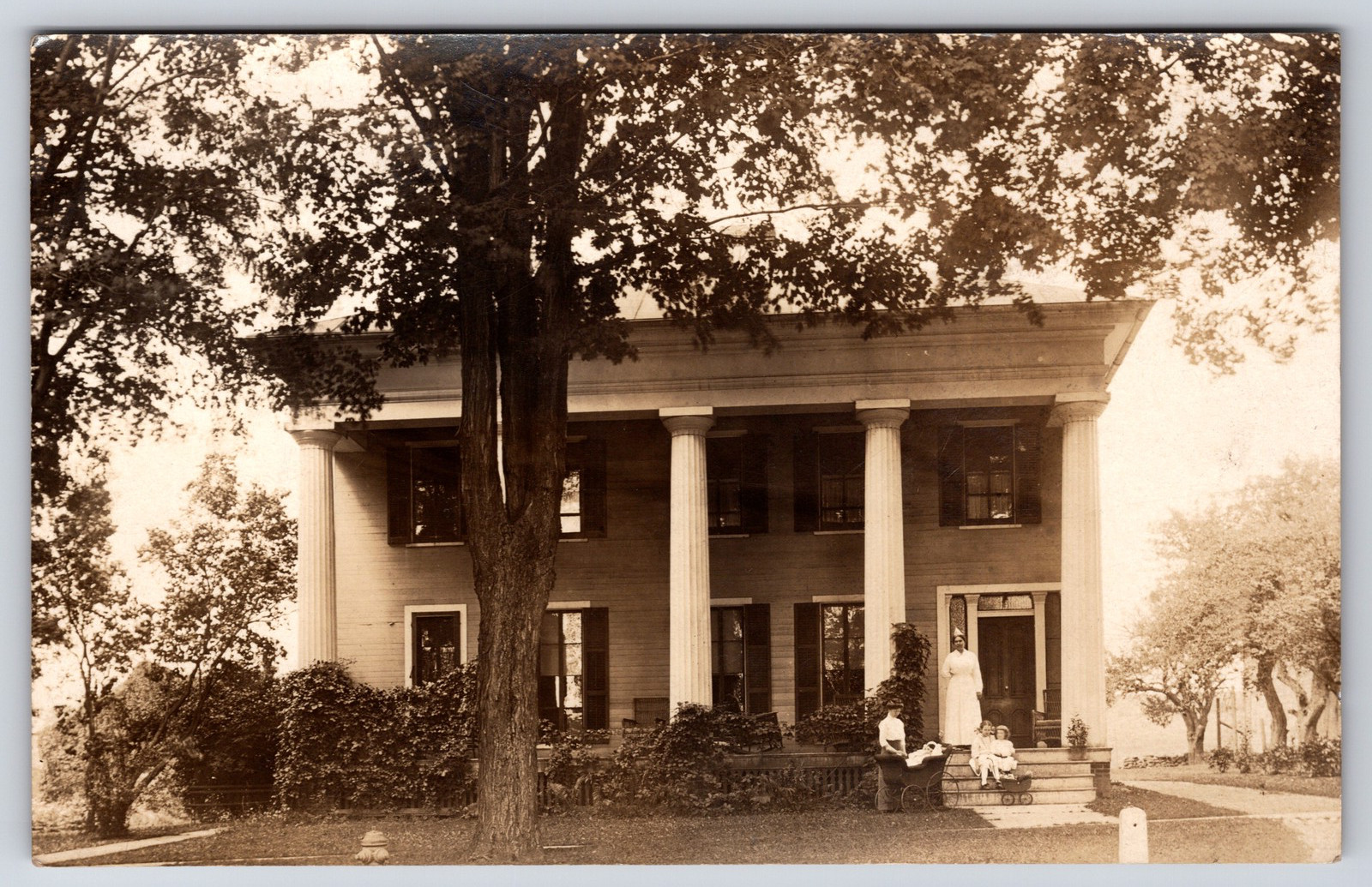 Antique RPPC Greek Revival House Family on Porch CYKO Real Photo Postcard