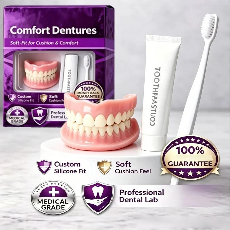 Moldable Silicone Dentures Upper Lower False Teeth Instant Smile Cosmetic Set