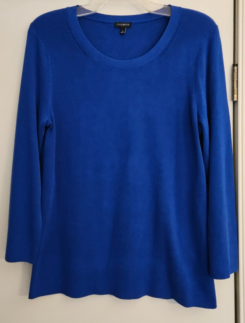 Talbots Women\'s Classic Knit Pullover Sweater Royal Blue Cotton Blend Sz L