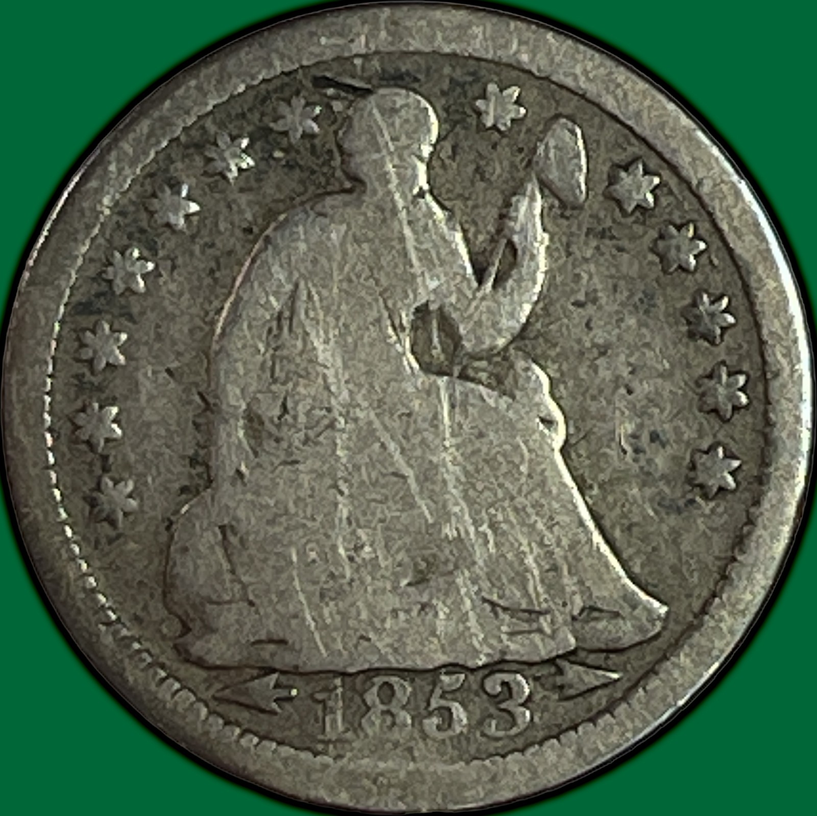 1853 Arrows Seated Liberty Half Dime Good G Coin #48989