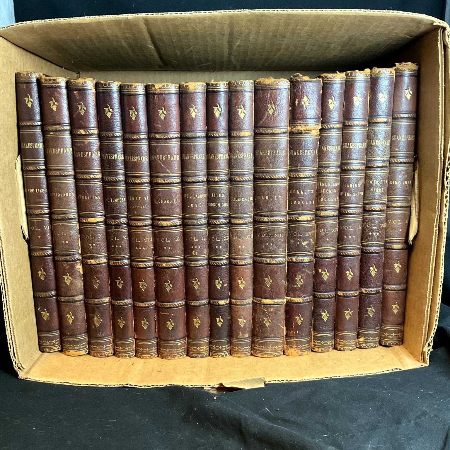 Shakespeare Works Complete Set Plays 1880s Illustrated Antique Marbled Leather
