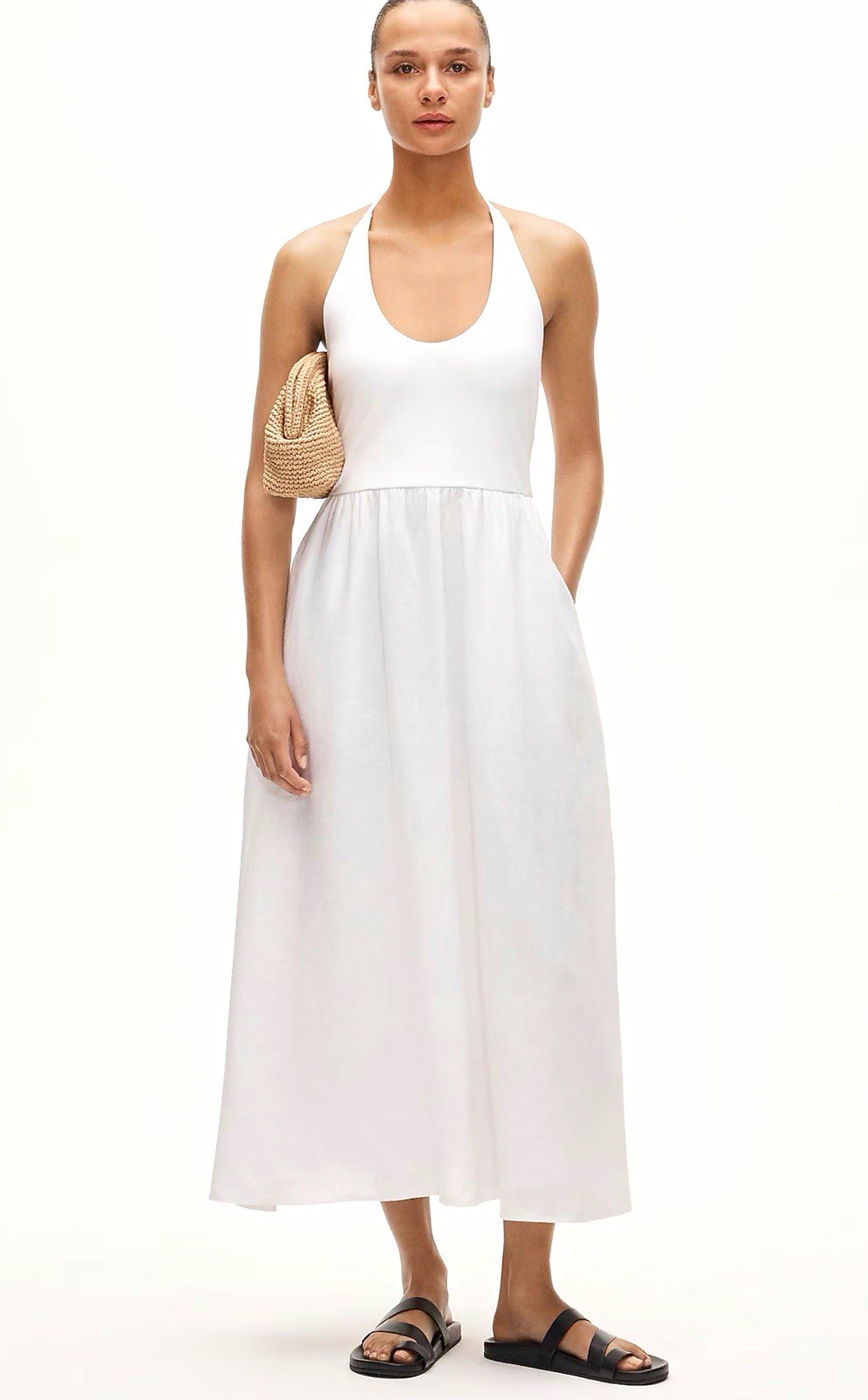 NWT J.Crew Mixy Halter Dress in Linen and Jersey White Size S CV655