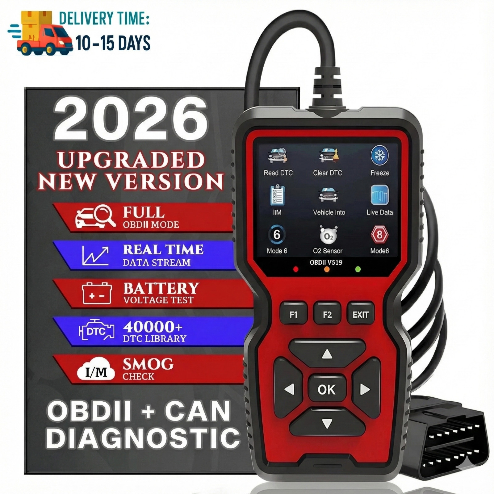 Professional OBD2 V519 Scanner - 2026 Upgraded OBDII + CAN Code Reader