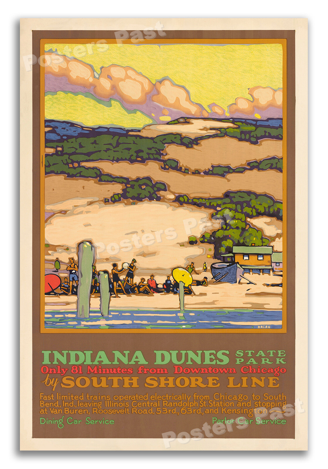 1927 Indiana Dunes State Park South Shore Line Vintage Travel Poster - 16x24