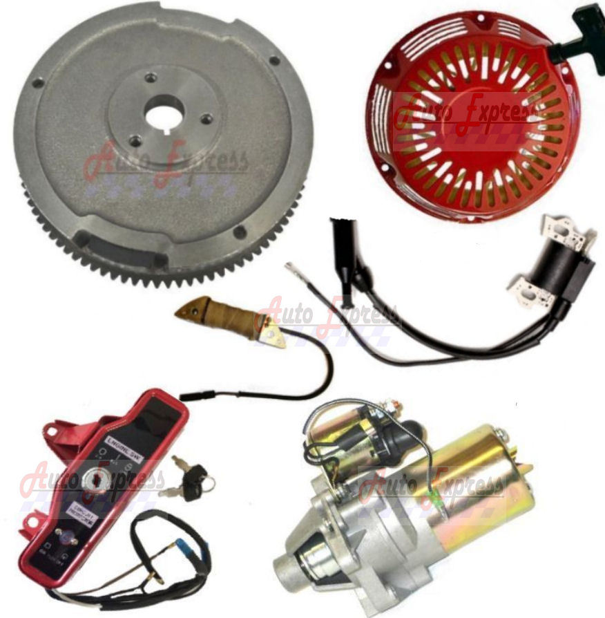 ELECTRIC STARTER MOTOR W RECOIL IGNITION COIL CHARGING FLYWHEEL FITS HONDA GX200