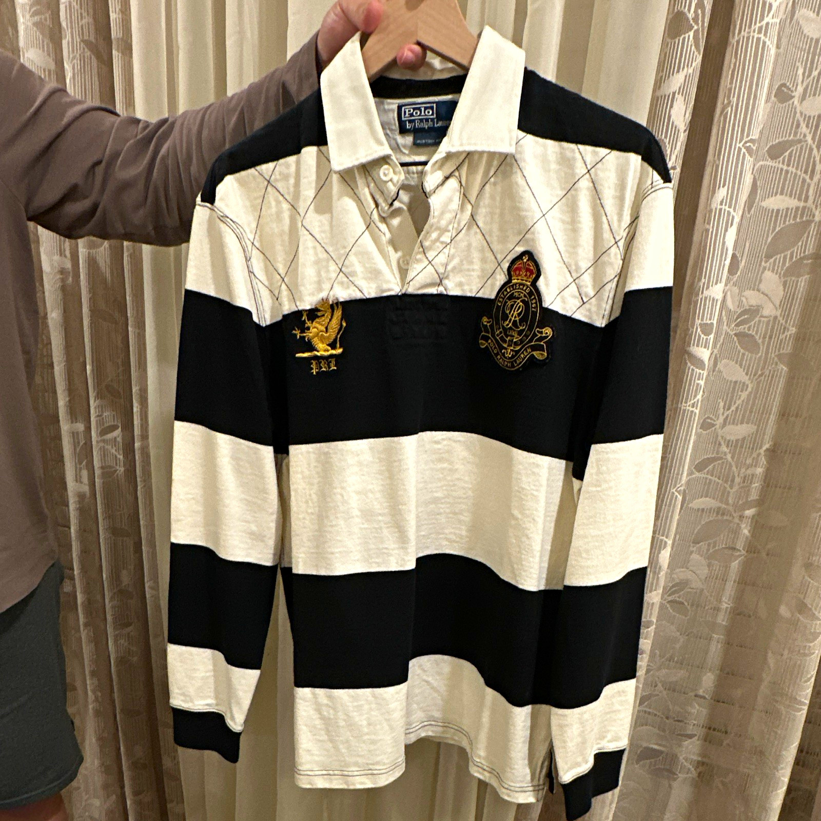 VINTAGE Polo Ralph Lauren Men\'s L Custom Fit Long Sleeve Striped Multi Logo VINTAGE Polo Ralph Lauren Men\'s L Custom Fit Long Sleeve Striped Multi Logo