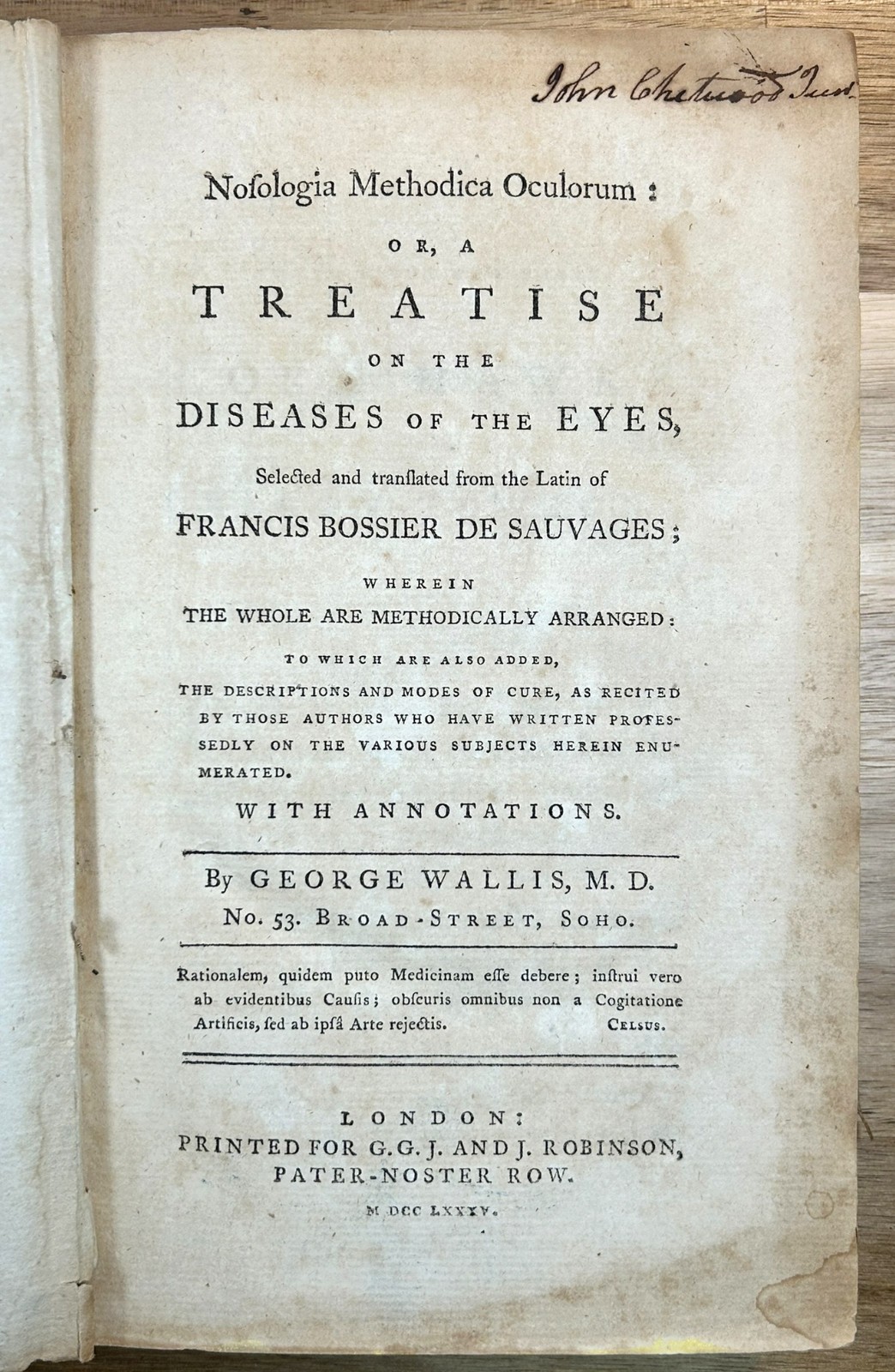 1785 Treatise on the Diseases of the Eyes George Wallis from De Sauvages Rare 1785 Treatise on the Diseases of the Eyes George Wallis from De Sauvages Rare