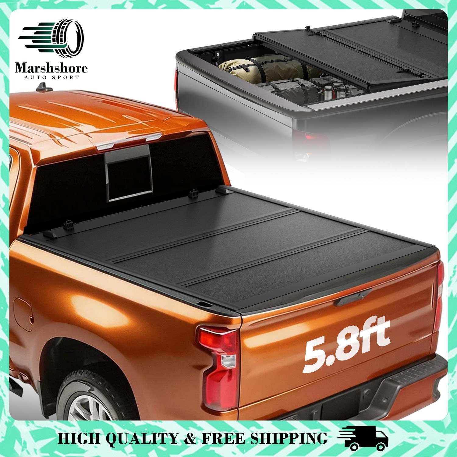 For 19-25 Silverado Sierra 5.8Ft Black Low Profile Tri Fold Hard Tonneau Cover
