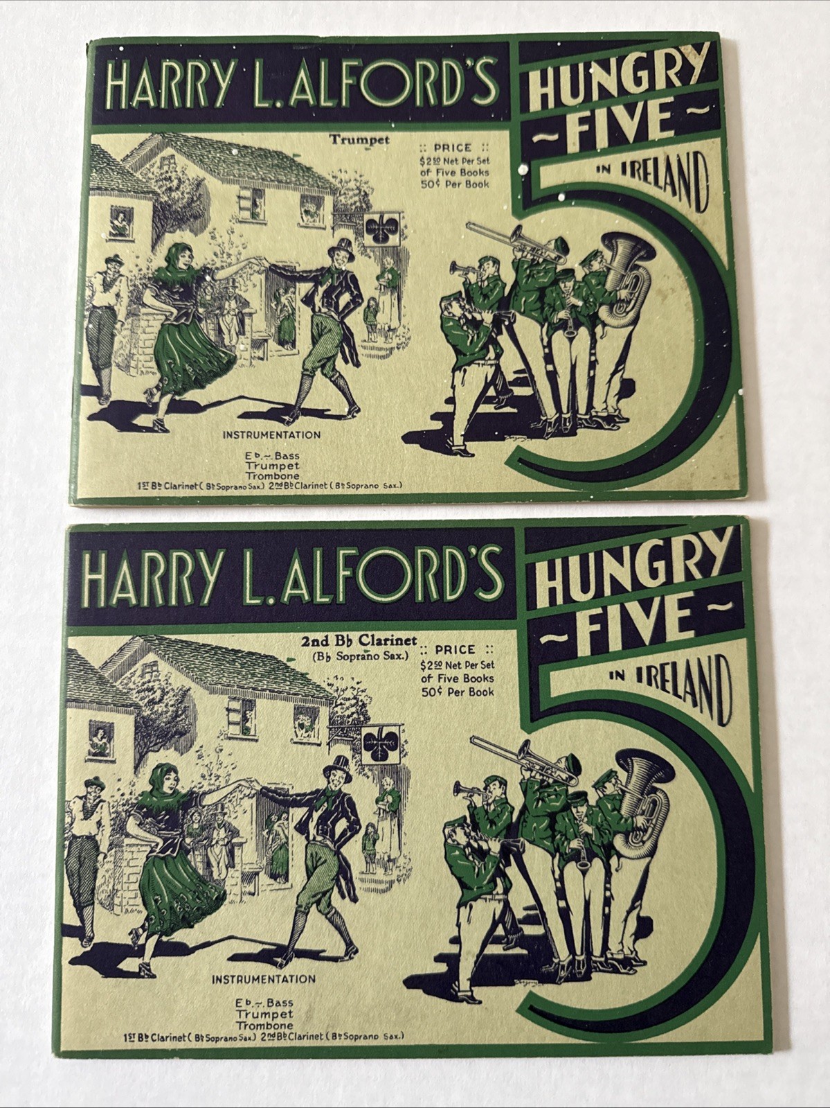1931 Harry L Alford HUNGRY FIVE IN IRELAND Trumpet + 2nd Bb Clarinet Parts VG