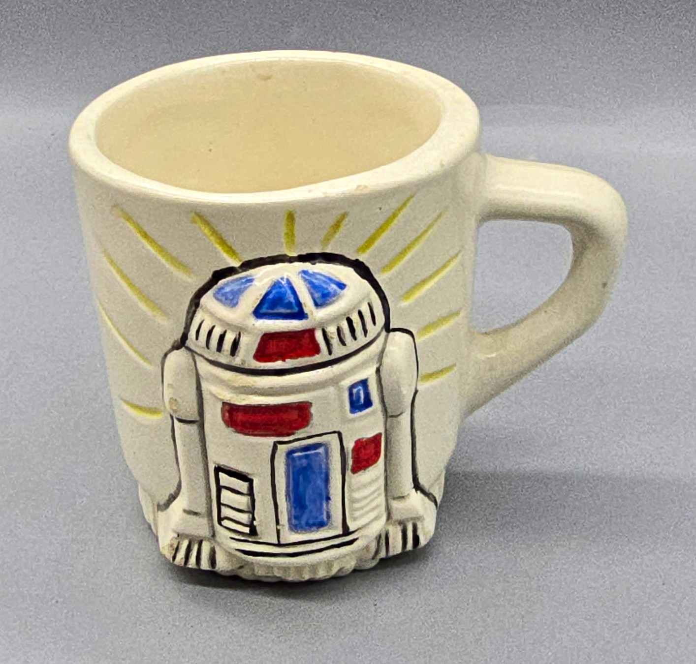 RARE 80s 3D Embossed Star Wars R2-D2 Ceramic Mug Cup Vintage Collectible