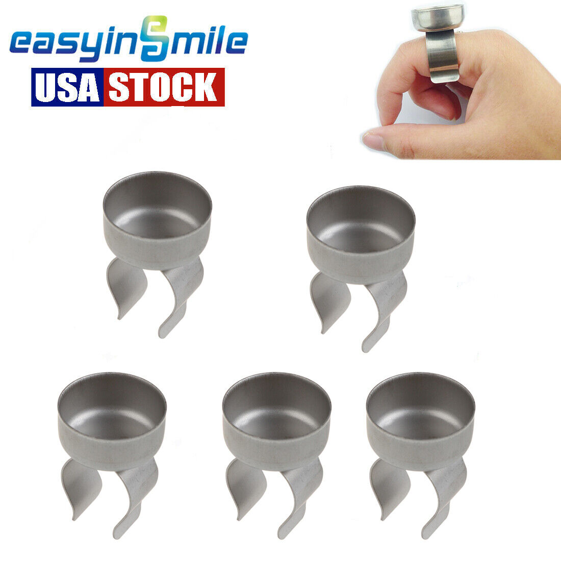 5X Dental Finger Ring Mix Bowl Cup Handy Polish Dish Easyinsmile Stainless Steel