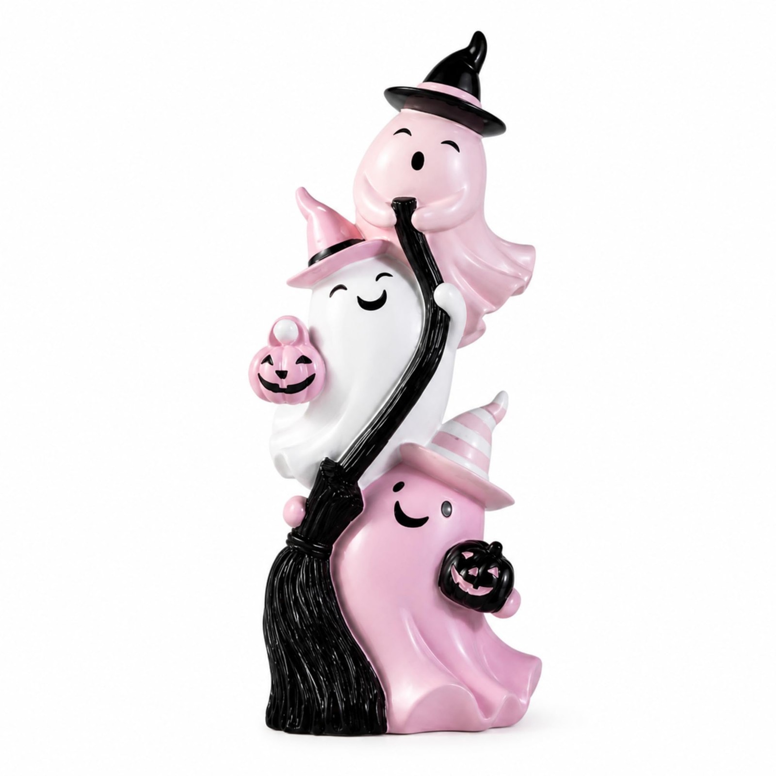 Cute Ghosts Halloween Figurine Pink White Table Decor Resin Stacked Ghost Design Cute Ghosts Halloween Figurine Pink White Table Decor Resin Stacked Ghost Design