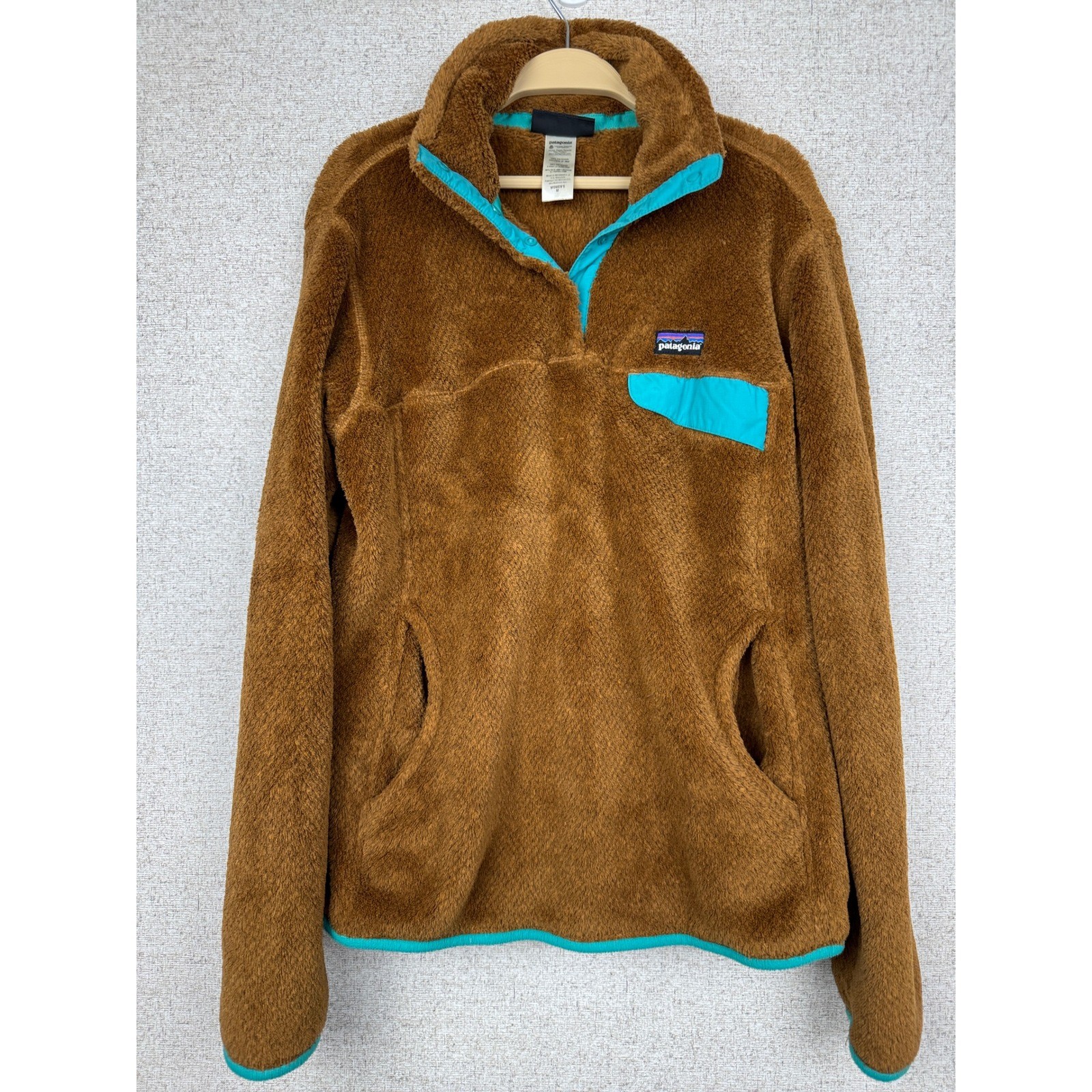Patagonia Re-Tool Snap-T Fleece Pullover Womens M Brown Teal High Pile Sherpa M