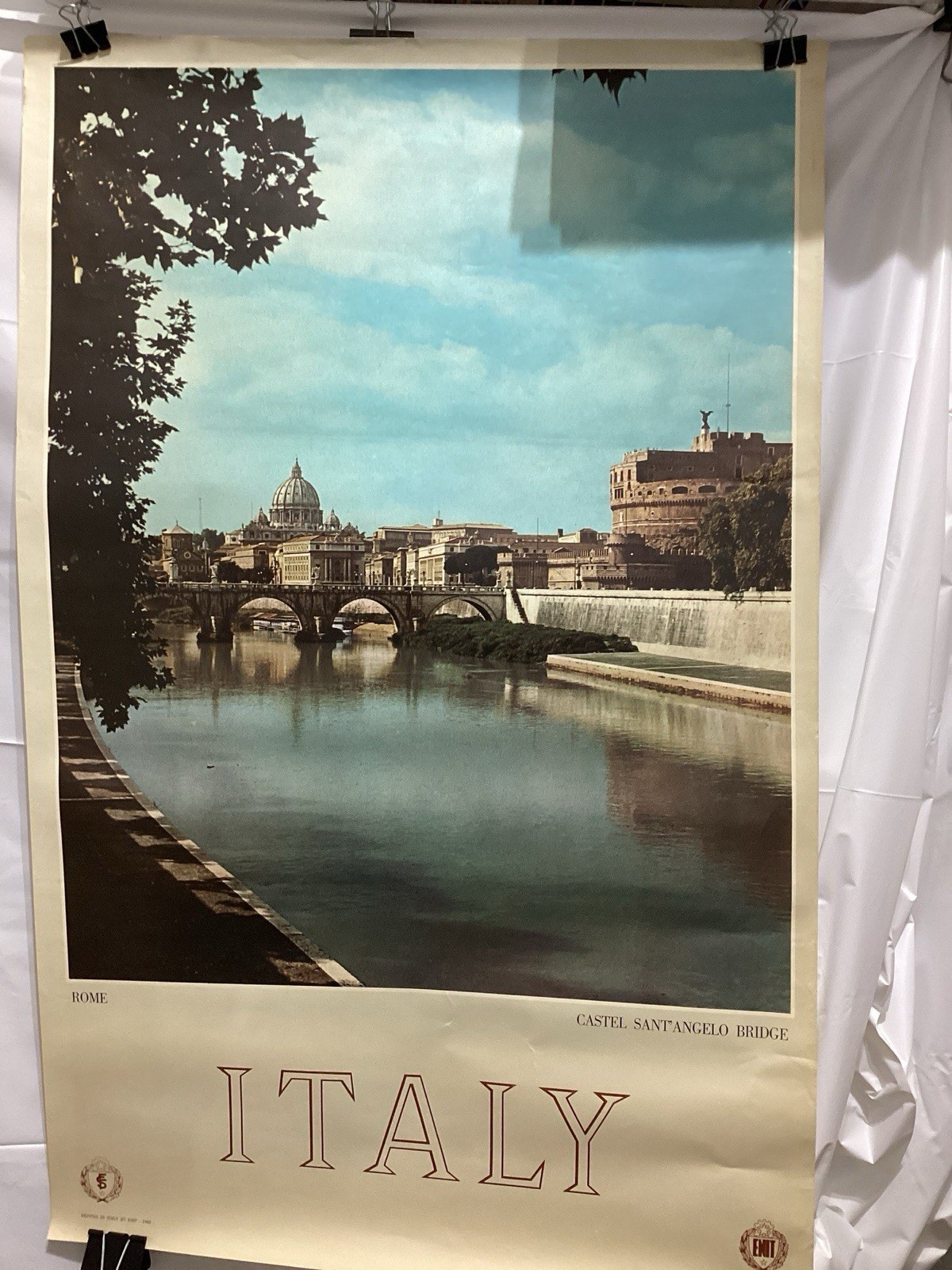 Original 1962 Italy ENIT Rome Castel Sant’ Angelo Bridge Travel Poster 38” x 24”