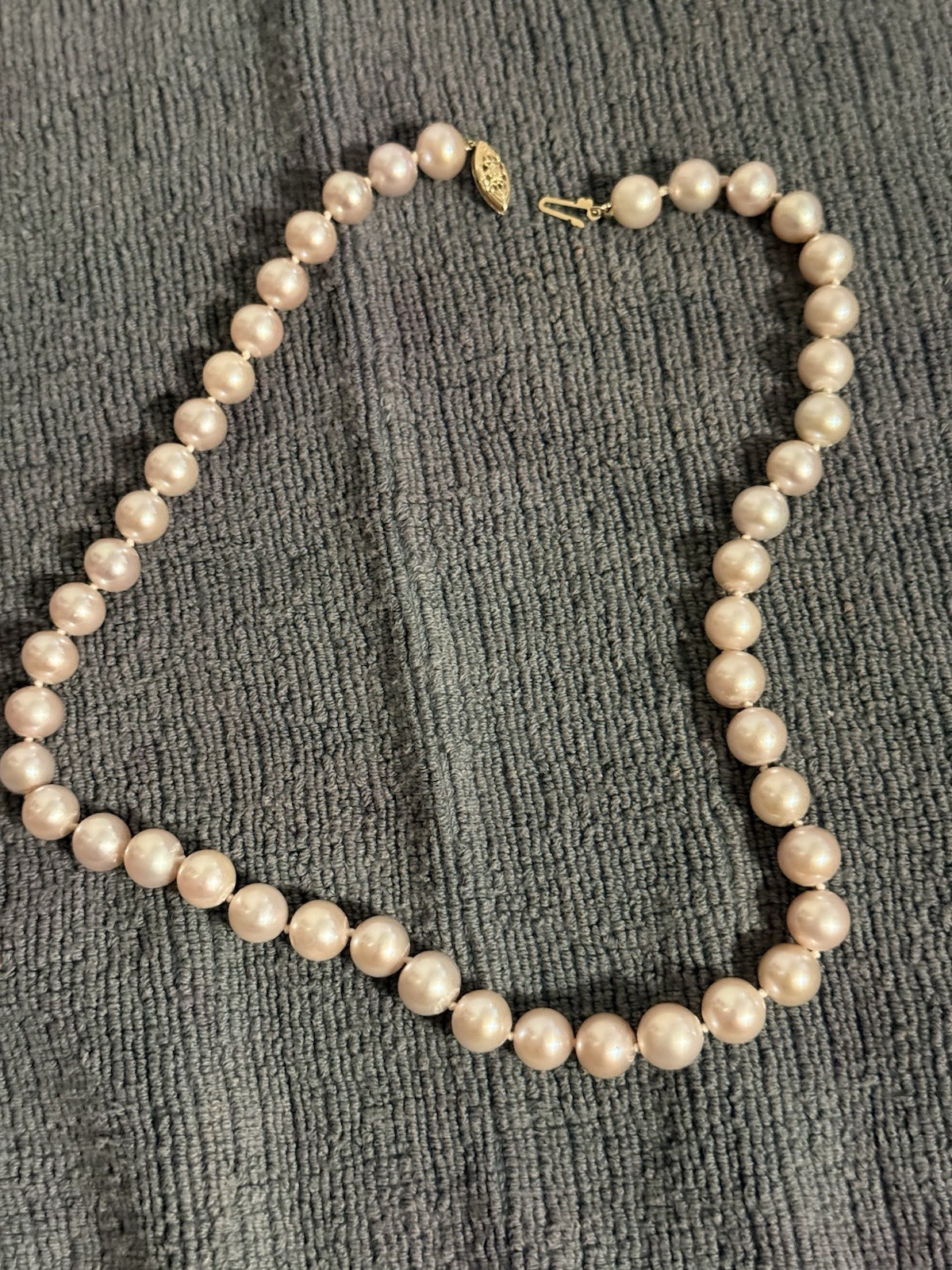 14K Gold Hook Clasp Cream Vintage Genuine Pearl Beaded Necklace Signed