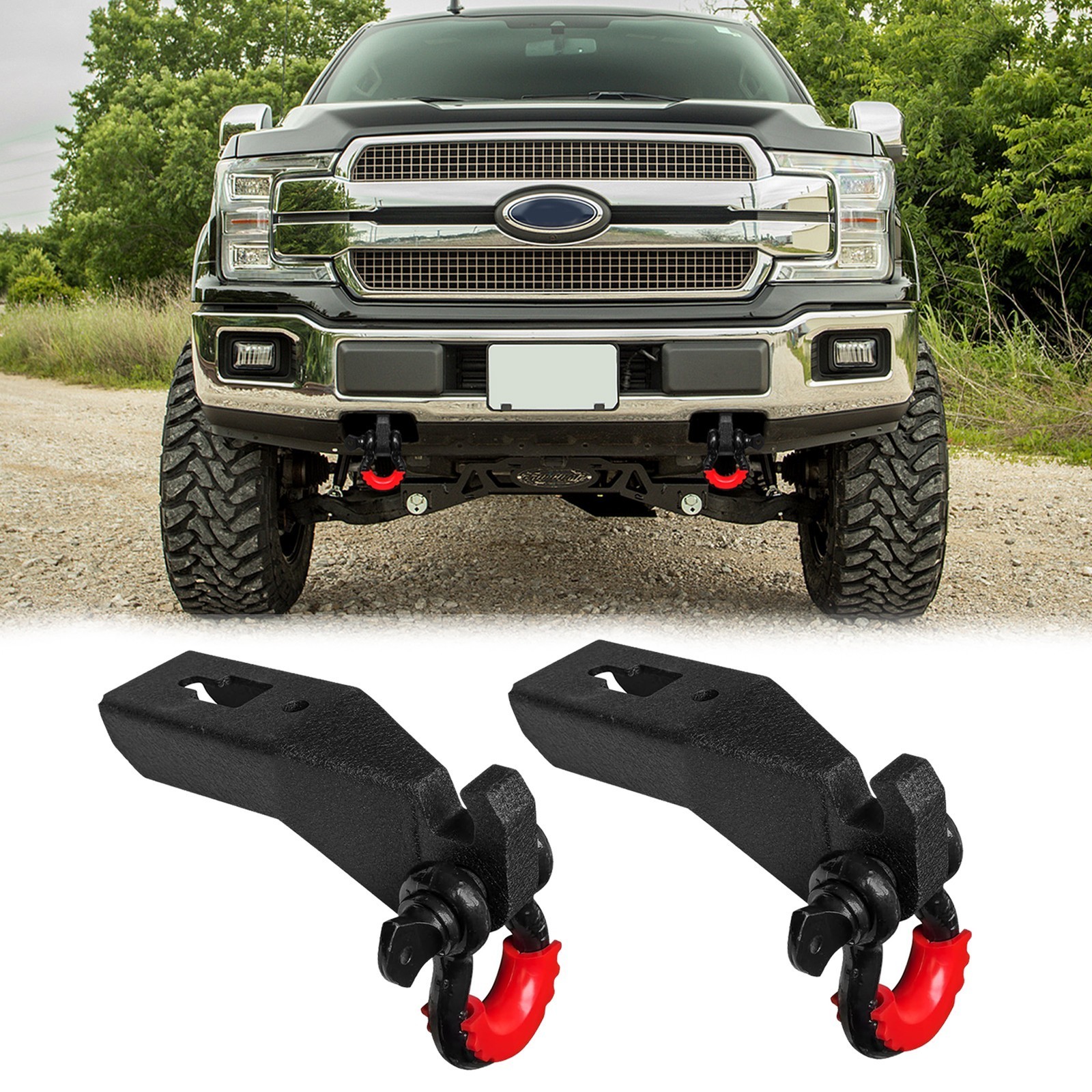 Vijay For 2009-2023 Ford F150 Steel Front Tow Hook Shackle Mount Kit and D-Rings