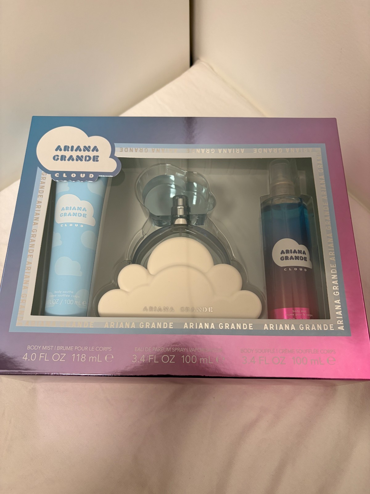 Ariana Grande Cloud 3-Piece Gift Set 3.4 oz EDP Body Mist Body Souffle Ariana Grande Cloud 3-Piece Gift Set 3.4 oz EDP Body Mist Body Souffle