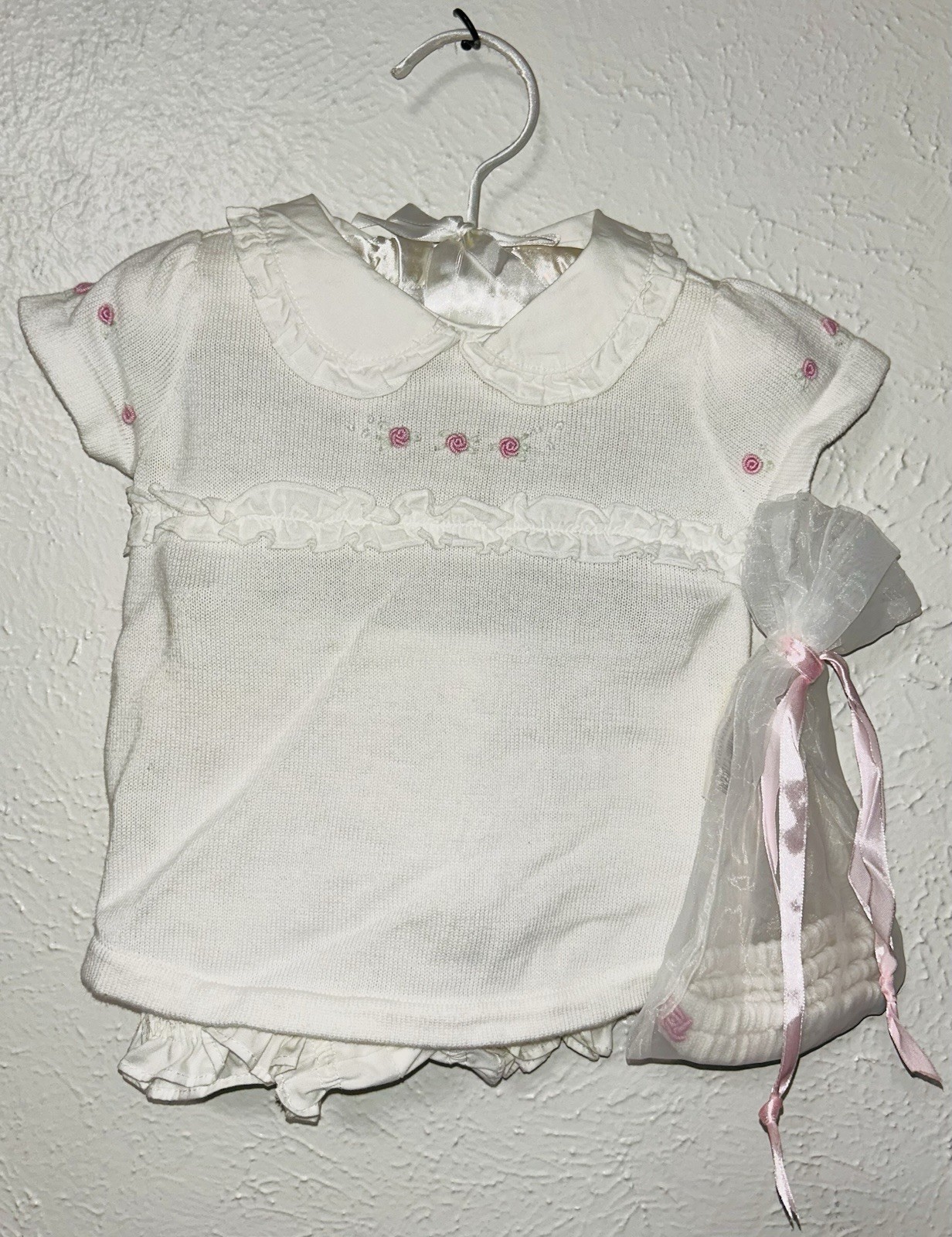 Vintage Petit Amour Baby Togs Newborn 3 Pc Rose Bloomer Set Headband NWT