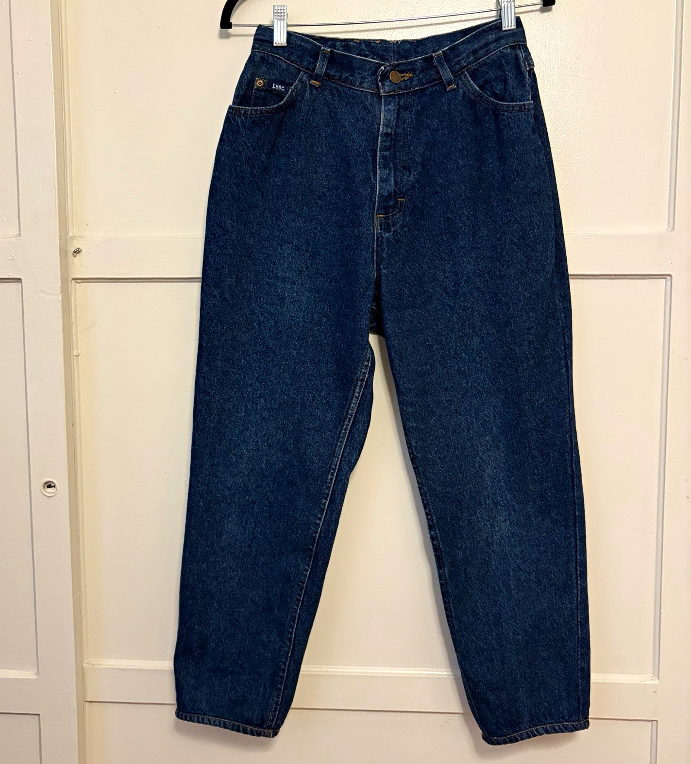 Vintage Lee Jeans Womens 14 PET Made USA High Rise Tapered Mom Jeans Dark Wash