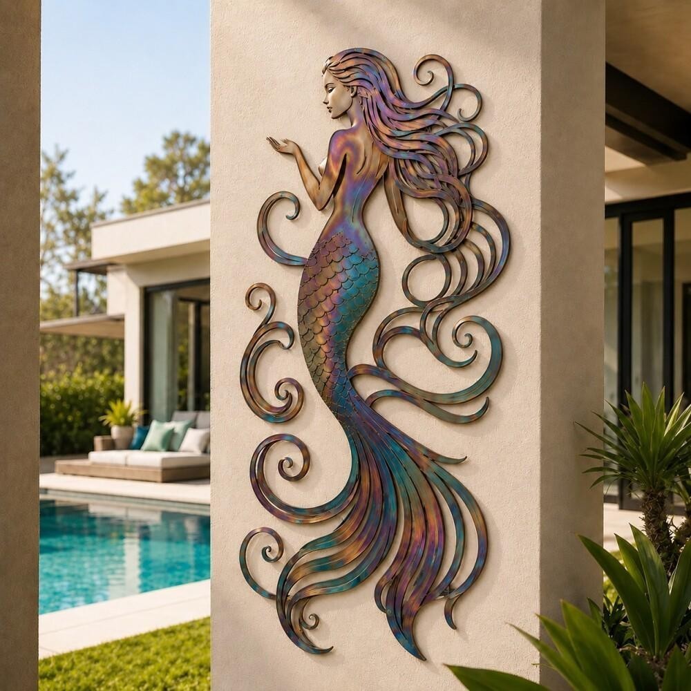 Mermaid Metal Wall Art, Coastal Mermaid Wall Decor, Beach House Ocean Wall