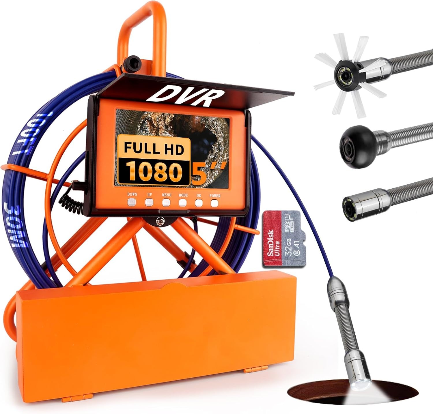 Sewer Camera 100FT/30M Pipe Inspection Borescope Endoscope Camera with Light 6 L