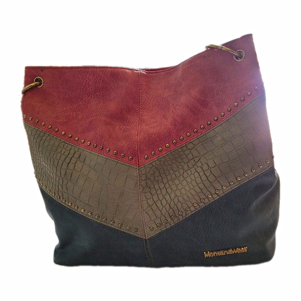 Montana West Women’s Colorblock Studded Shoulder Bag Burgundy Taupe Black Montana West Women’s Colorblock Studded Shoulder Bag Burgundy Taupe Black