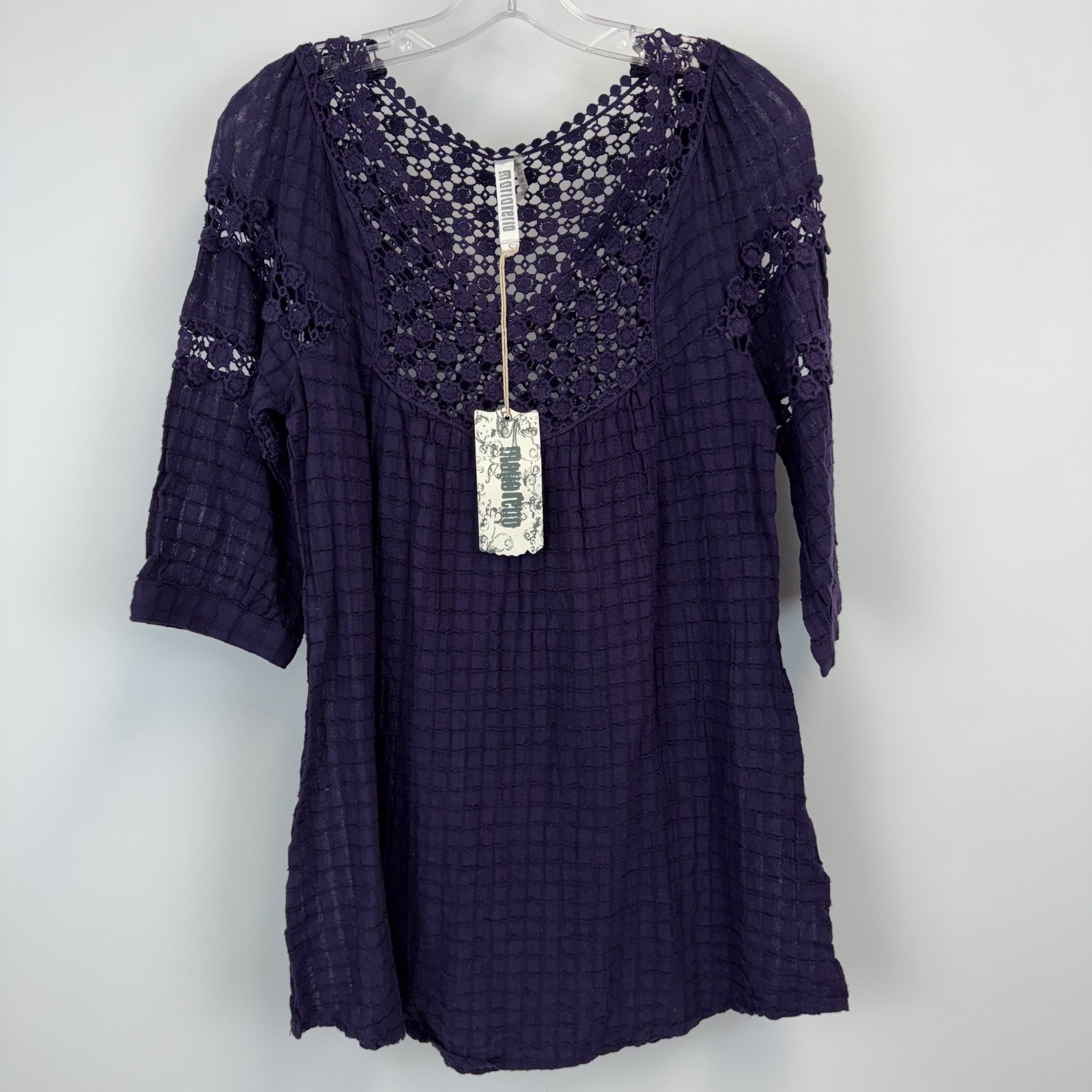 Monoreno Purple Cotton Crochet Lace Tunic Dress Size S NWT Boho