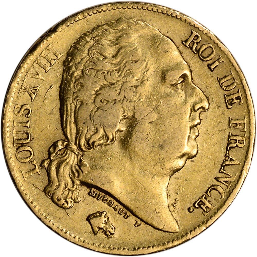 France Gold 20 Francs (.1867 oz) - Louis XVIII - Avg Circ - Random Date France Gold 20 Francs (.1867 oz) - Louis XVIII - Avg Circ - Random Date