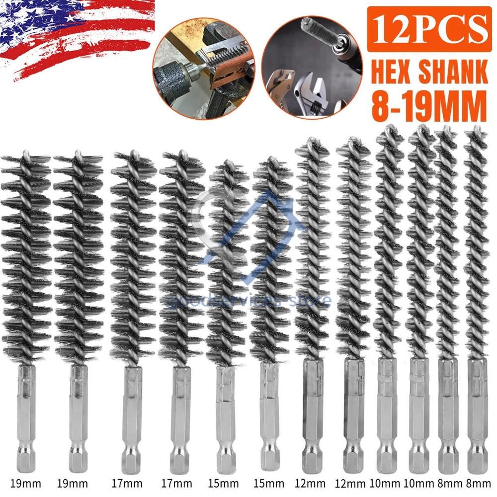 12 PCS Stainless Steel Bore Brush Wire Brush 1/4\