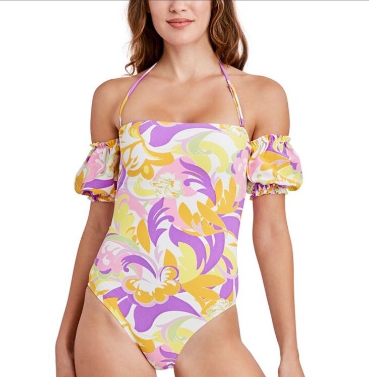 BCBGeneration Large Give It a Swirl Off Shoulder One Piece Swimsuit Yellow NEW BCBGeneration Large Give It a Swirl Off Shoulder One Piece Swimsuit Yellow NEW