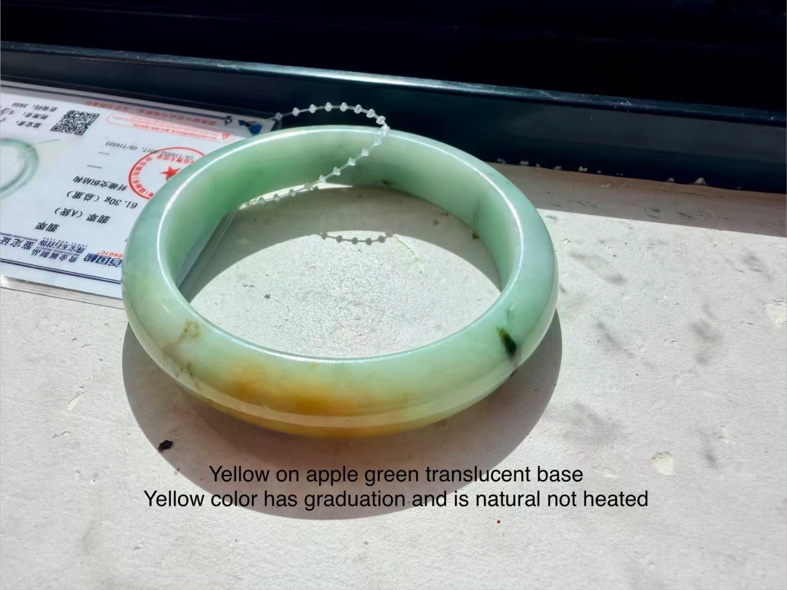 burma jadeite bangle 58.3 green plus yellow type A Burmese jade Translucent burma jadeite bangle 58.3 green plus yellow type A Burmese jade Translucent