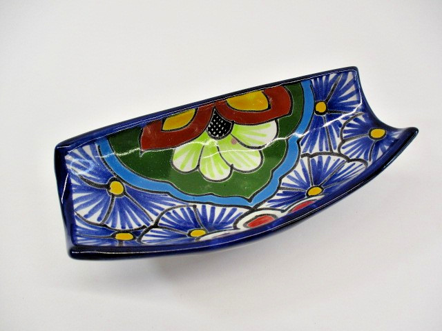 Small TALAVERA Dish A. Venegas Mexico Colorful Blue Flowers 5-12\