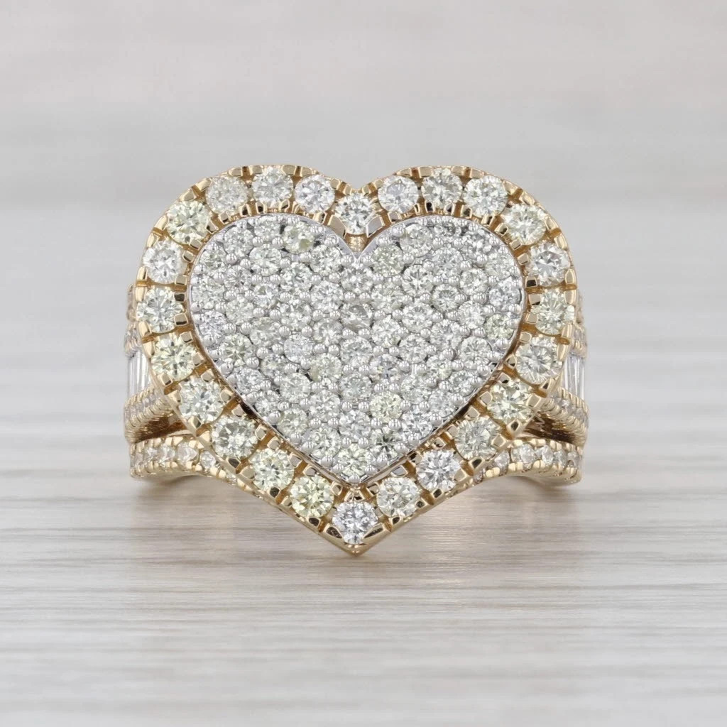 3ctw Cluster Diamond Heart Cocktail Ring 10k Yellow Gold Size 7 3ctw Cluster Diamond Heart Cocktail Ring 10k Yellow Gold Size 7
